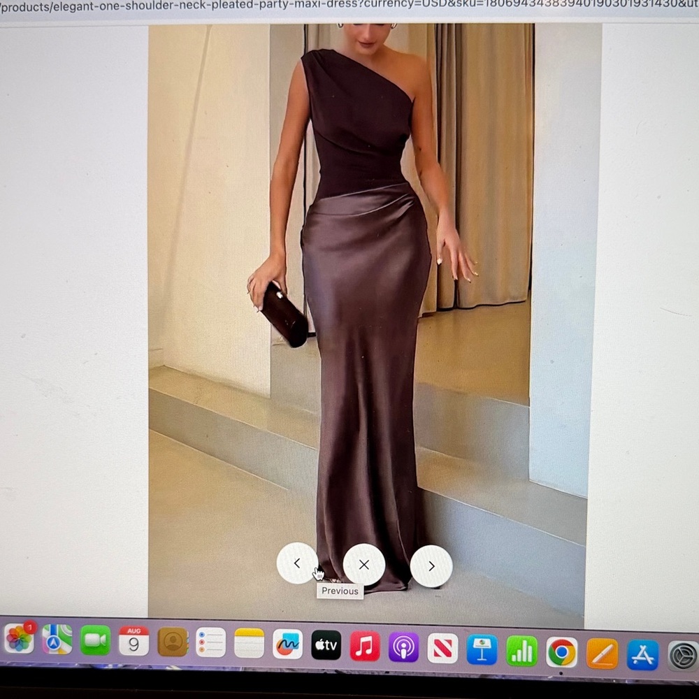Elegant One Shoulder Brown Dress